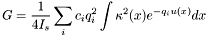 \[ G = \frac{1}{4 I_s} \sum_i c_i q_i^2 \int \kappa^2(x) e^{-q_i u(x)} dx \]
