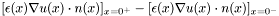 \[ [\epsilon(x) \nabla u(x) \cdot n(x)]_{x=0^+} - [\epsilon(x) \nabla u(x) \cdot n(x)]_{x=0^-} \]